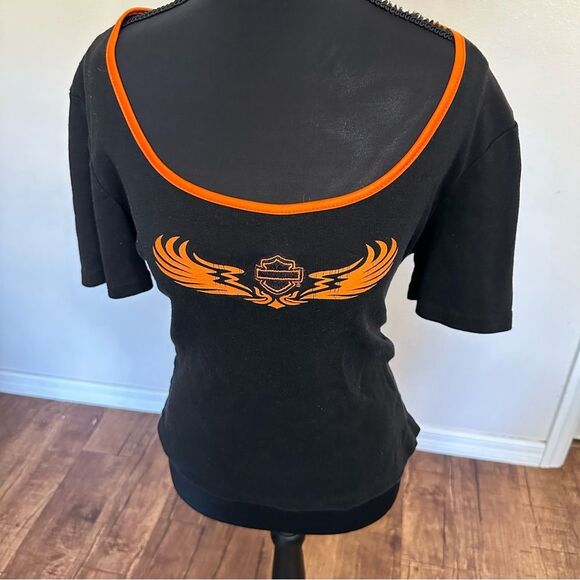 Harley-Davidson Tops - Harley-Davidson Black and Orange Crop Graphic Tee